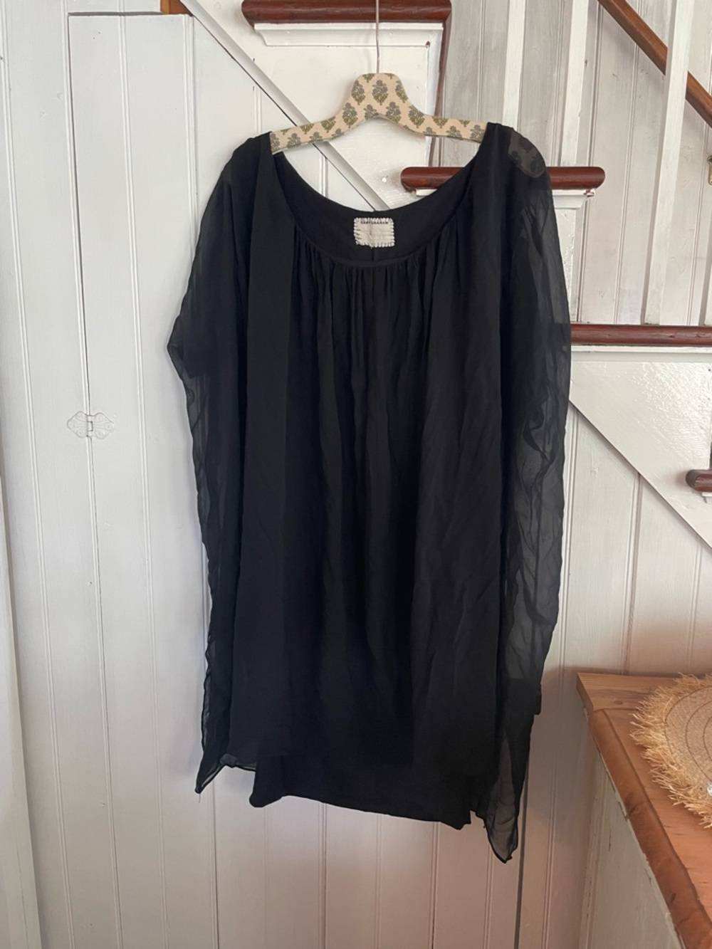 Black Sheer Overlay Tunic Top